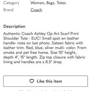 Coach Ashley Scarf Print Op Art Sateen Shoulder  Tote Navy Blue / Red / Cream